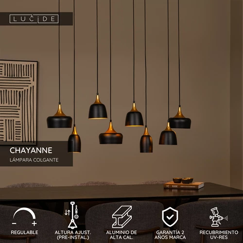 Lucide CHAYANNE - Lámpara colgante - 8xE14 - Negro - USP